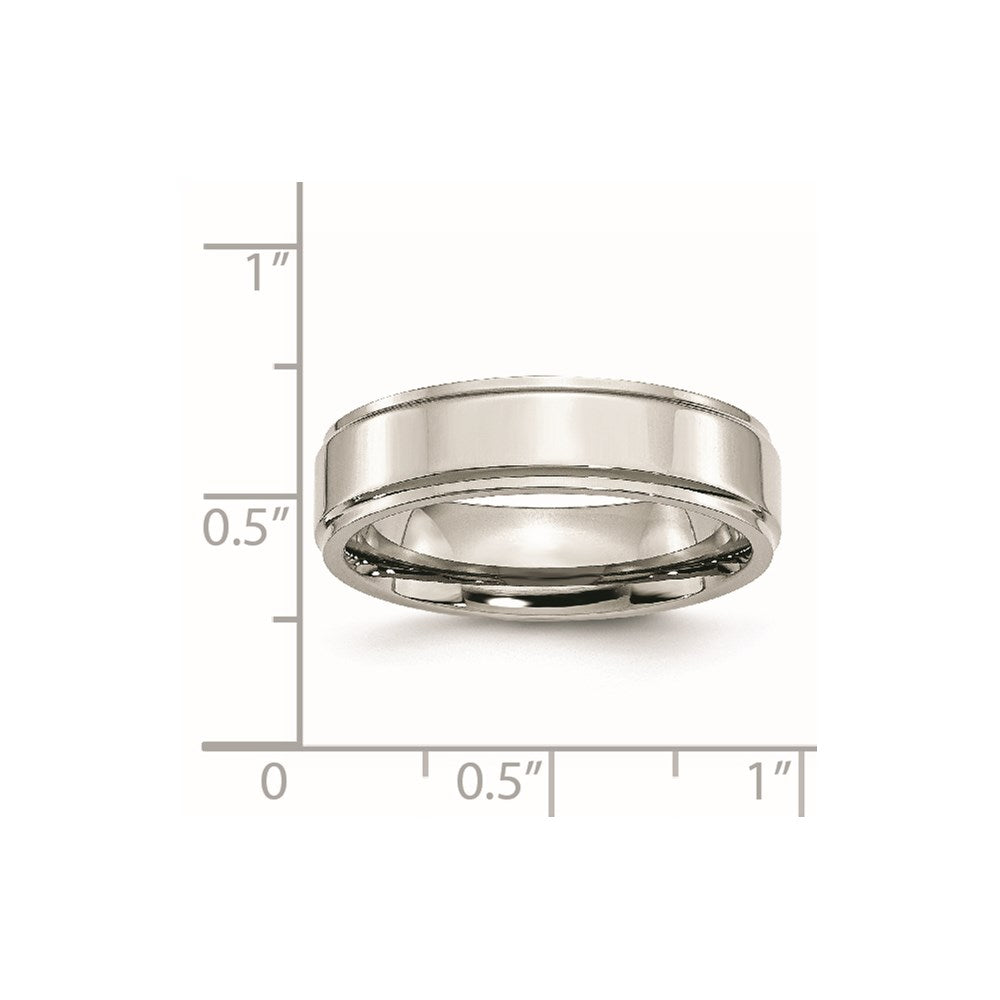 Stainless Steel Polished 6mm Ridged Edge Band Size - 8.5