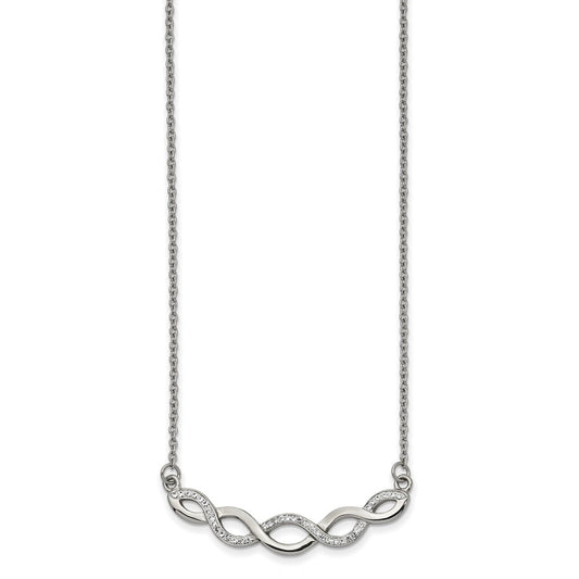 Stainless Steel Polished w/Preciosa Crystal 16.5in w/2in ext Necklace