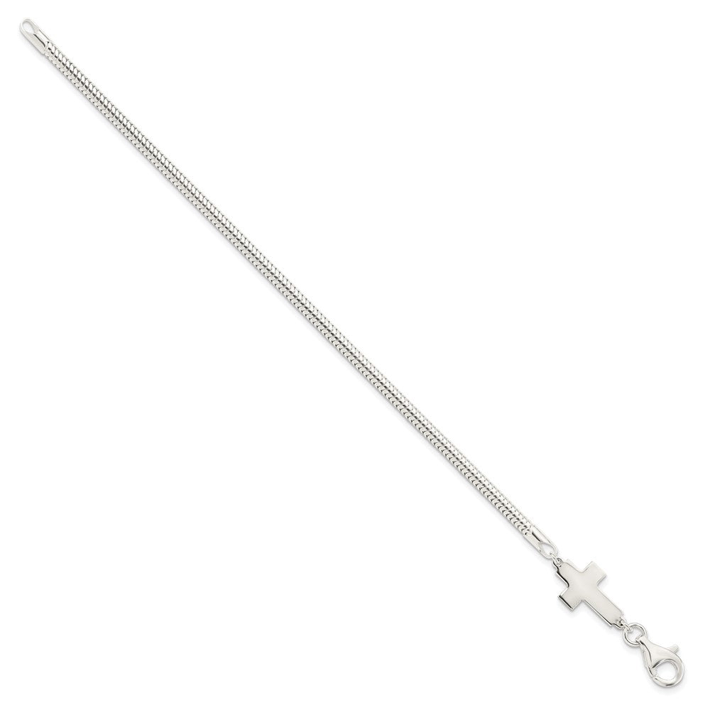 Sterling Silver Sideways Cross Bracelet 7.5 inches