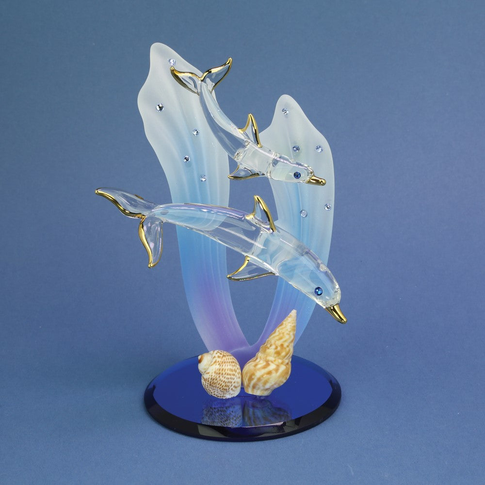 Glass Baron Dolphins Figurine Statue Handmade Marine Life Home Decor