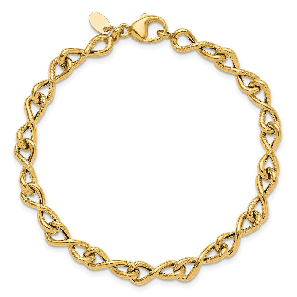 14K Polished/Textured Twisted Infinity Link Bracelet 7.75  inches