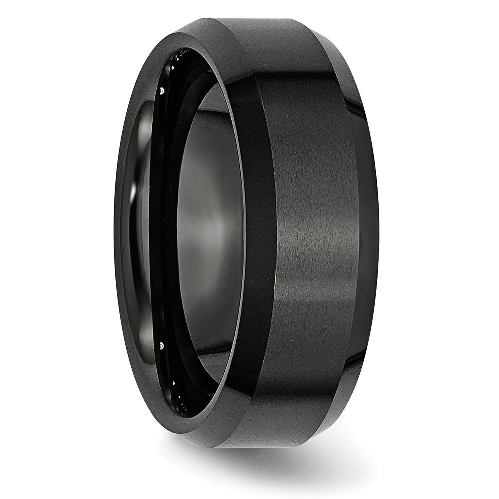Ceramic Black Beveled Edge 8mm Brushed and Polished Band Size - 9.5