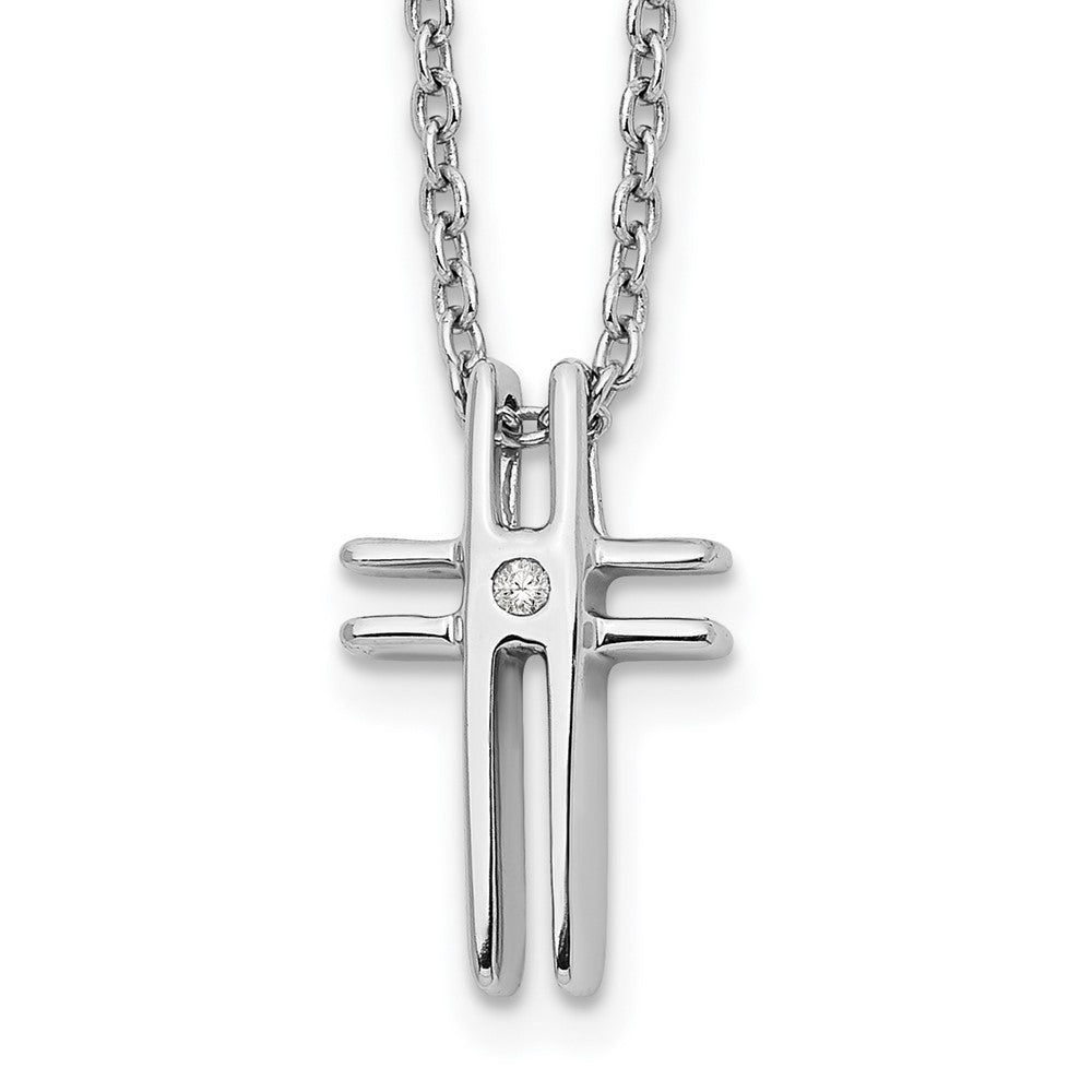 White Ice Sterling Silver Rhodium-plated 18 Inch Diamond Cross Necklace with 2 Inch Extender 18 Inches