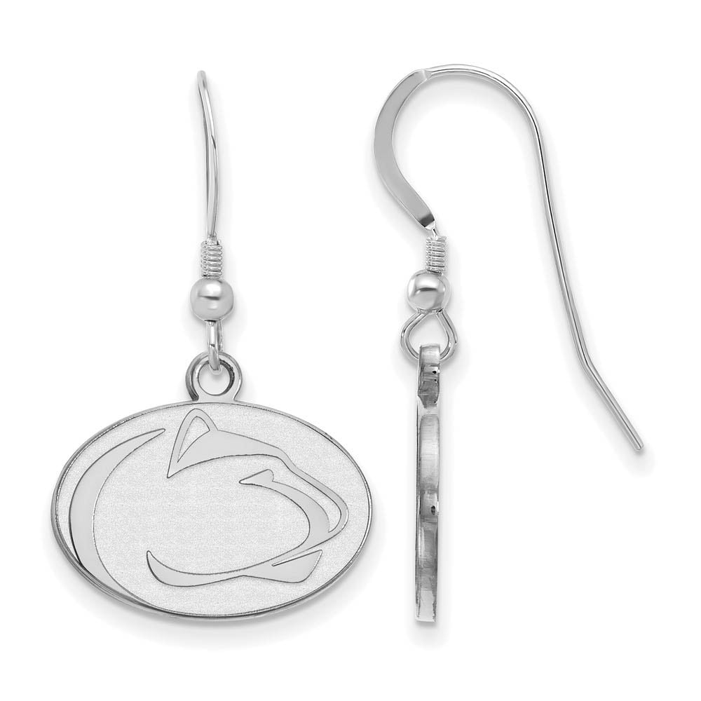 Sterling Silver Rhodium-plated LogoArt Penn State University Lion Small Dangle Wire Earrings Q-SS005PSU