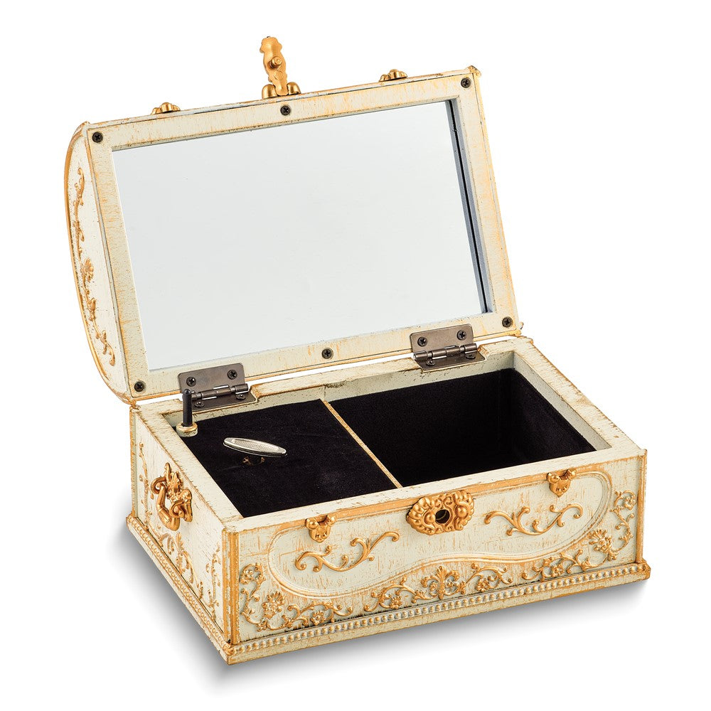 Antiqued White Mirrored Musical Jewelry Chest (Plays Kaiser Walzer)