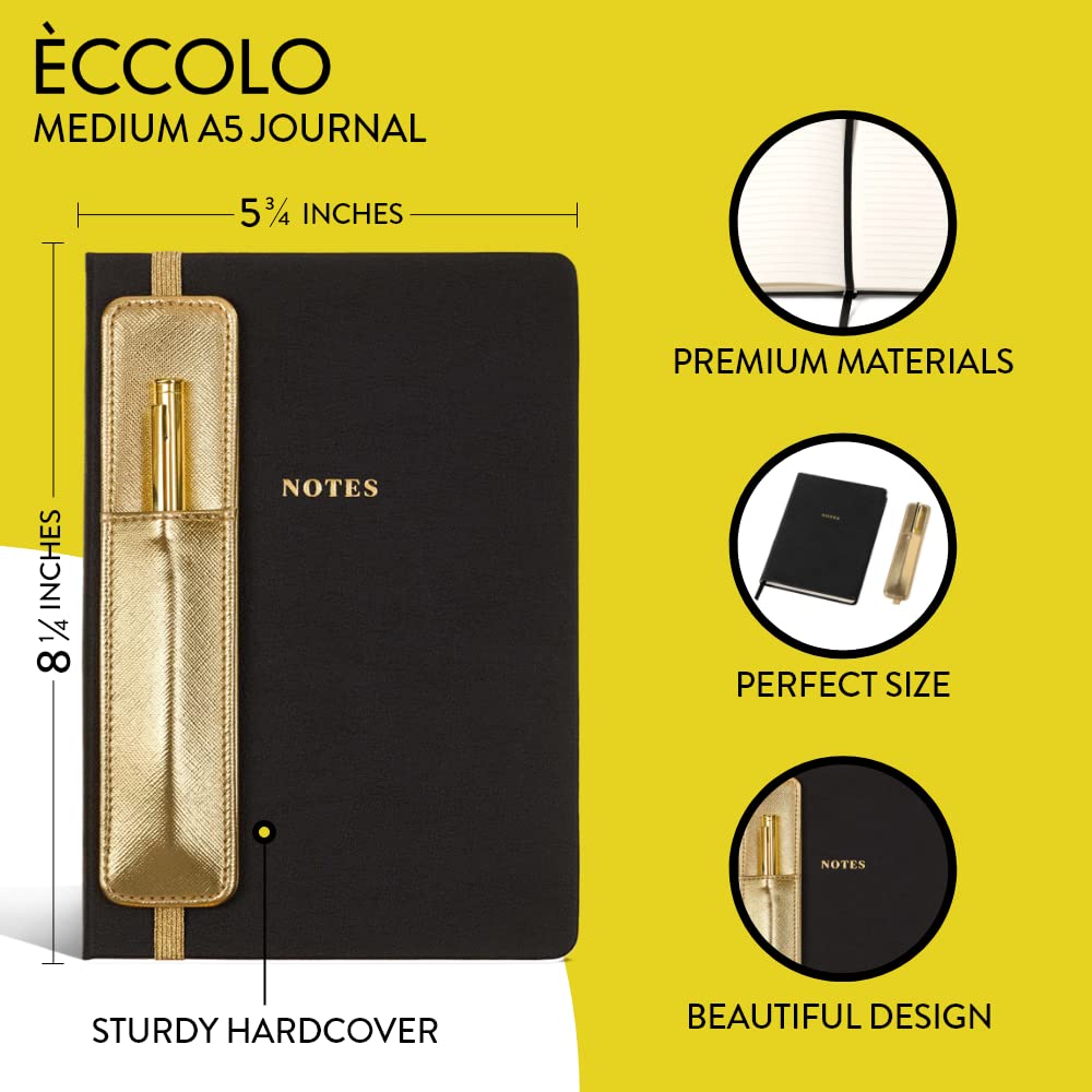Eccolo Black Journal with Gold Pen Holder
