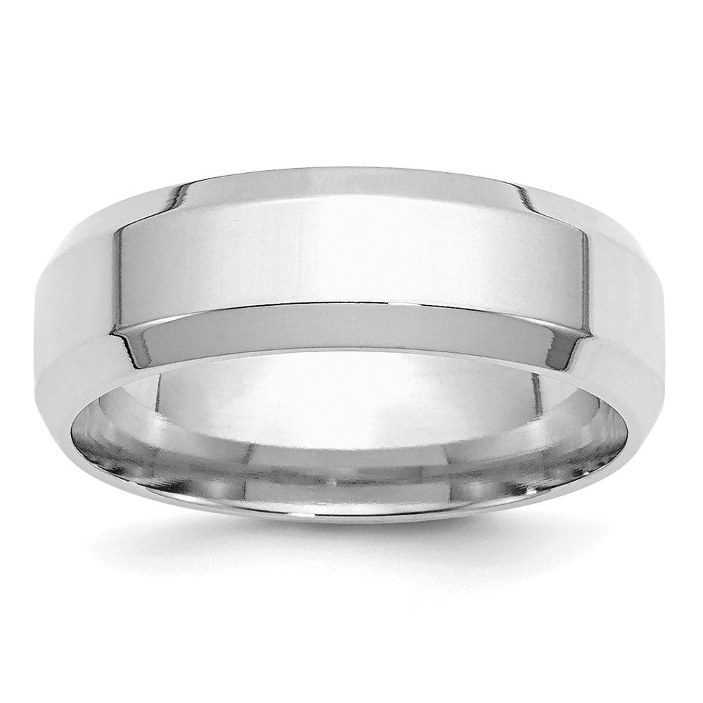 SS Rhodium-plated 7mm Bevel Edge Size 7 Band