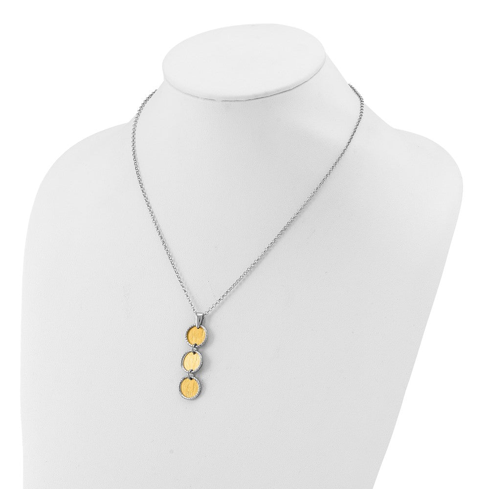 SS Rh/Gold-plated Polished/Brushed Circles w/2in ext. Necklace