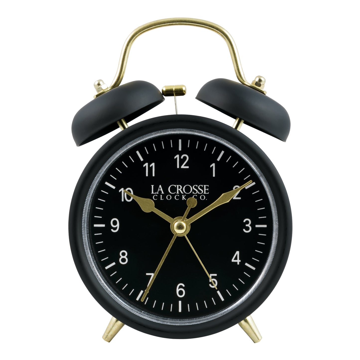La Crosse Clock Black Twin Bell Quartz Analog Alarm Clock, 617-3314BG