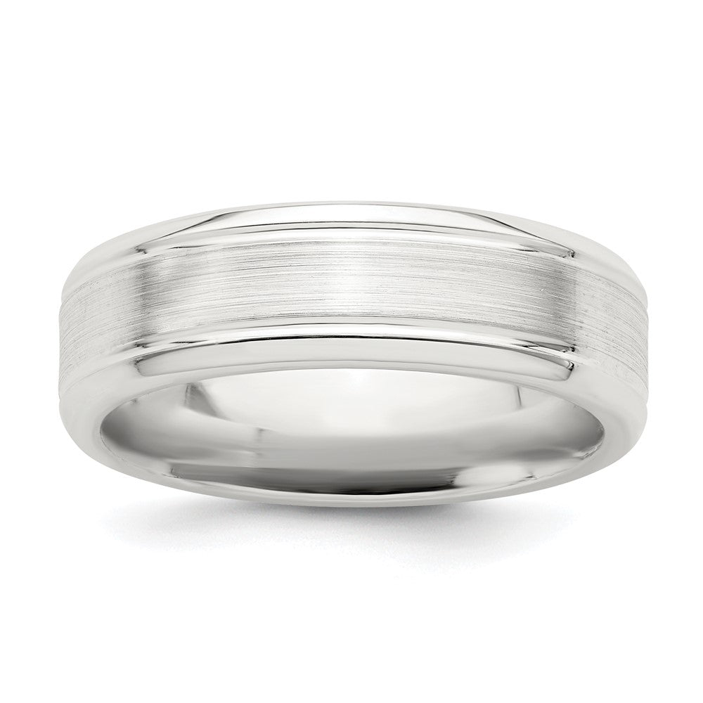 Sterling Silver 6mm Brushed Flat Grooved Beveled Edge Fancy Band Size 7.5
