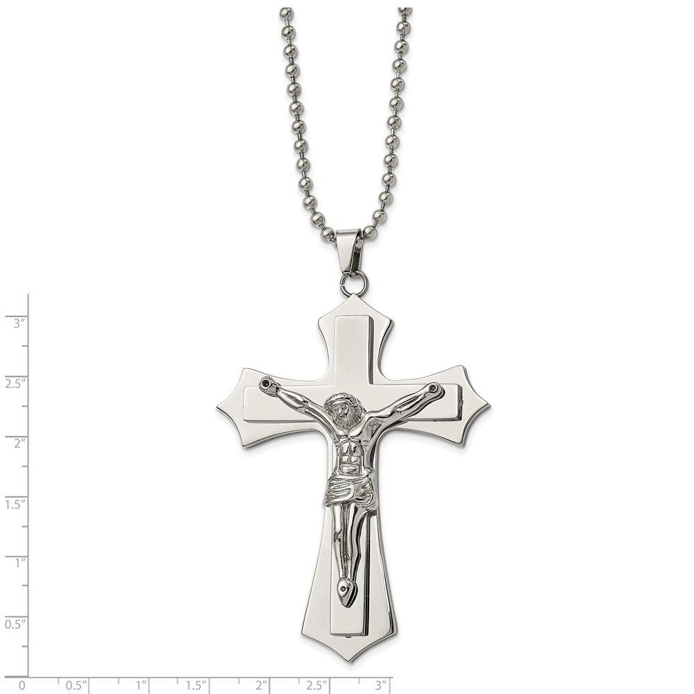 Stainless Steel Polished Large Crucifix 22in Necklace