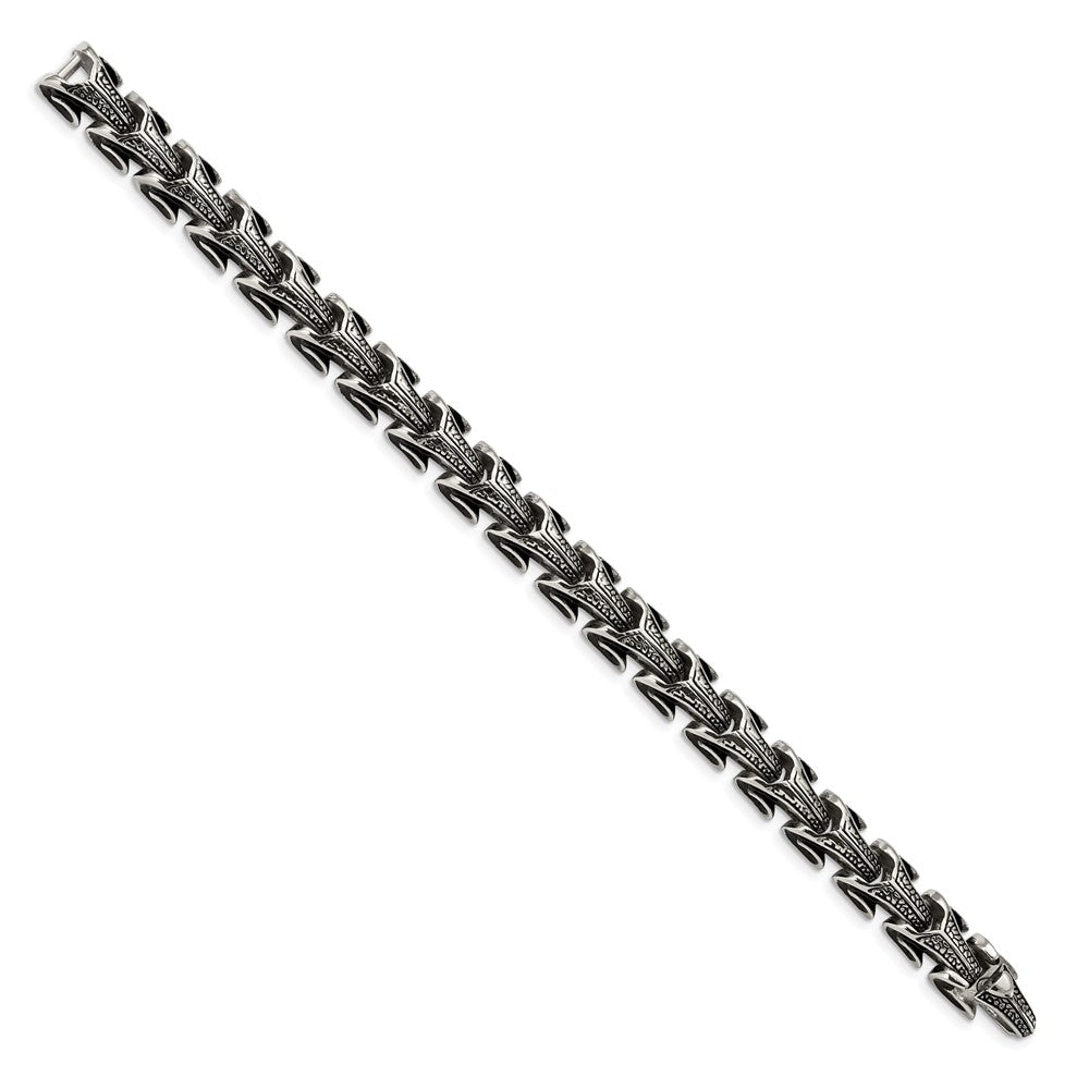 Stainless Steel Antiqued and Polished 8.5in Bracelet 8.5 inches