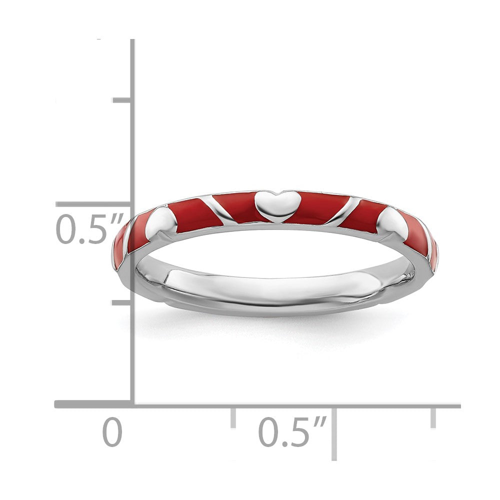 Sterling Silver Stackable Expressions Red Enamel Heart Ring Size -8