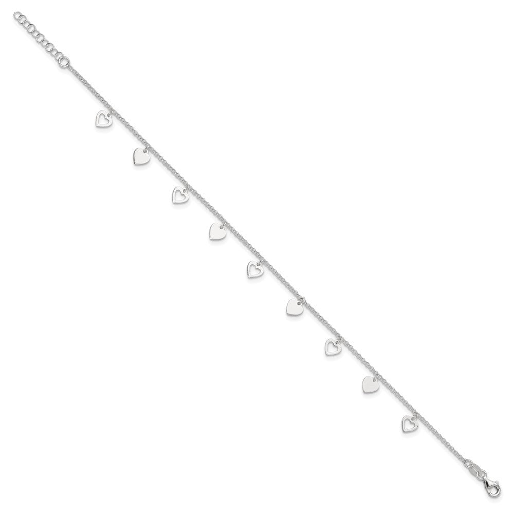 Sterling Silver 9 inch Polished Heart with 1in ext. Anklet 9 inches