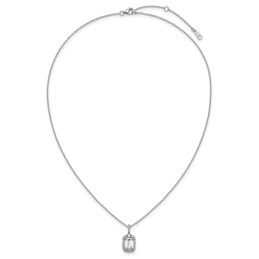 Cheryl M Sterling Silver Rhodium-plated Polished Fancy Emerald-cut CZ Halo with 2 Inch Extension Necklace 16 Inches
