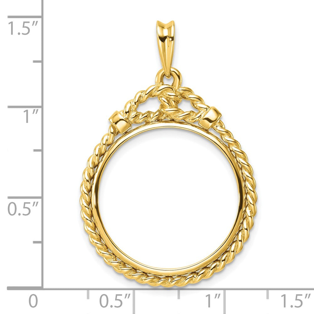 Wideband Distinguished Coin Jewelry 14k Polished Western Rope 21.6mm Prong Coin Bezel Pendant