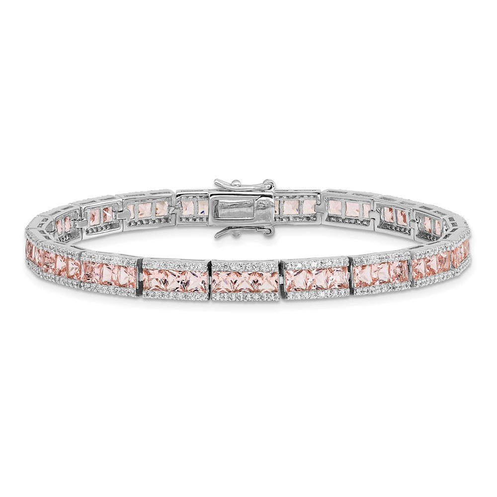 Cheryl M Sterling Silver Rhodium-plated Princess-cut Pink Nano Crystal and White Brilliant-cut CZ 7.25 Inch Bracelet 7.25 inches