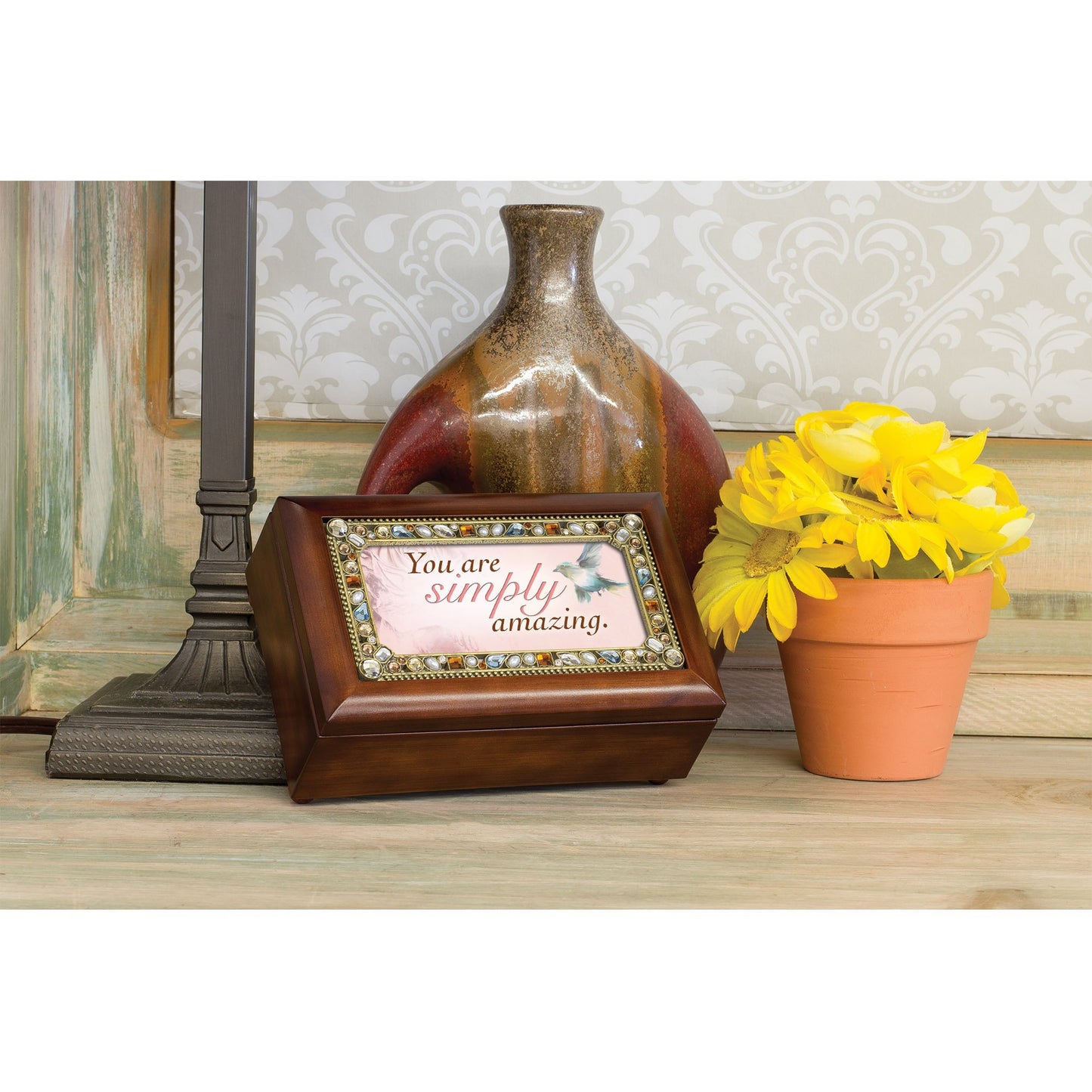 You Are Simply Amazing Jeweled Woodgrain Jewelry Music Box - Plays Tune Wonde...
