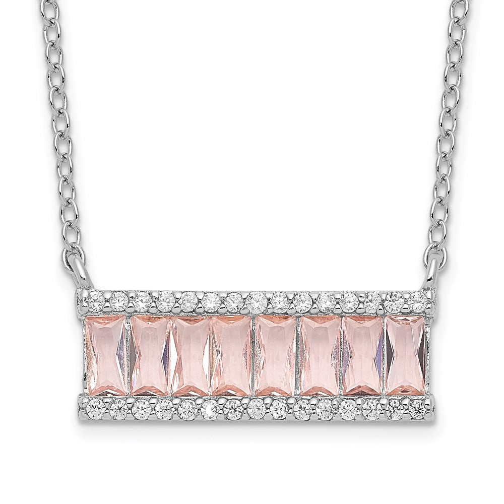 Cheryl M Sterling Silver Rhodium-plated Emerald-cut Pink Nano Crystal and White Brilliant-cut CZ Bar 18 Inch Necklace 18 Inches