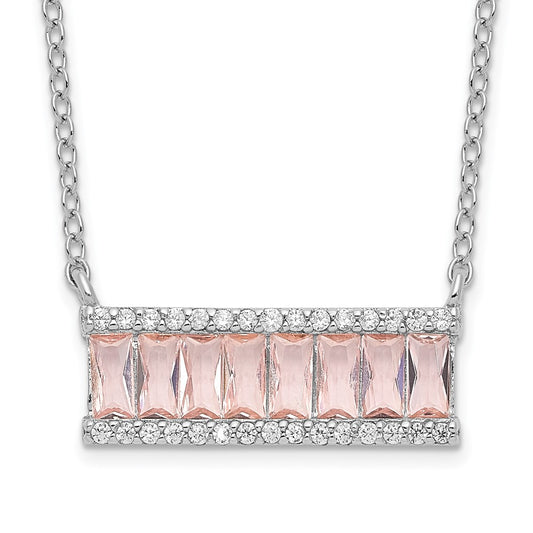 Cheryl M Sterling Silver Rhodium-plated Emerald-cut Pink Nano Crystal and White Brilliant-cut CZ Bar 18 Inch Necklace 18 Inches