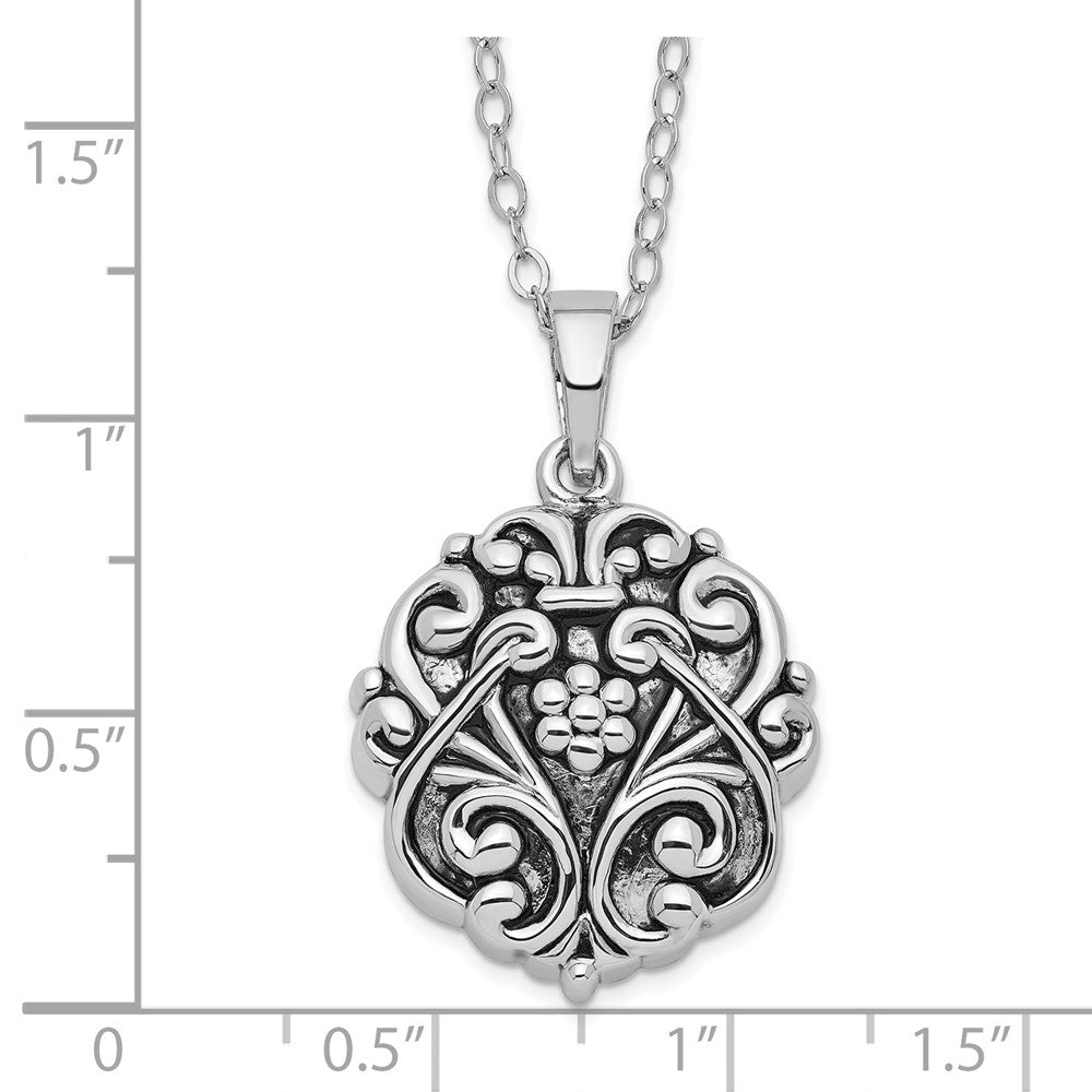 Sentimental Expressions Sterling Silver Rhodium-plated Antiqued Circle Remembrance Ash Holder 18 Inch Necklace 18 Inches