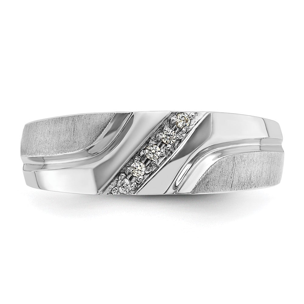 IBGoodman 14k White Gold Men's Polished Satin and Grooved 5-Stone 1/20 Carat AA Quality Diamond Ring