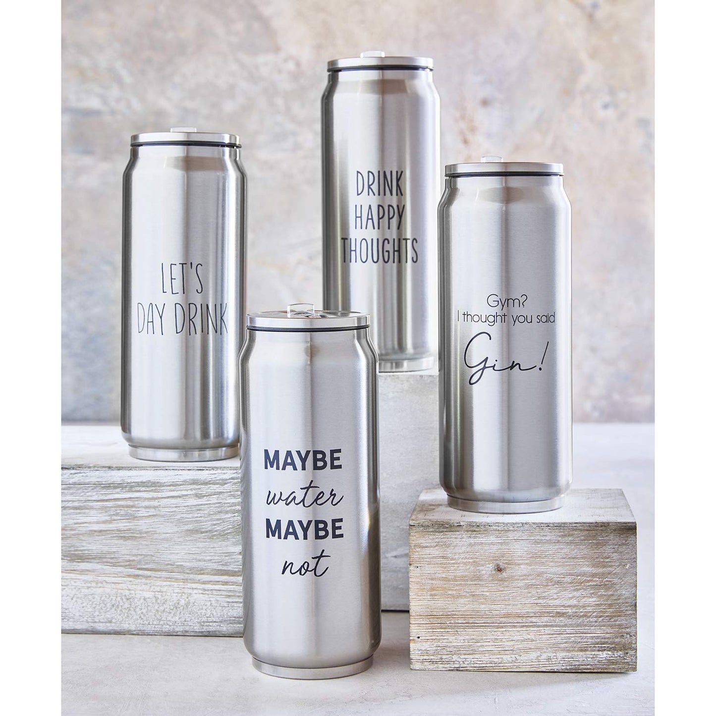 Creative Brands SIPS Drinkware Stainless-Steel Insulated Can (Tumbler) with Lid and Collapsible Straw, 12-Ounce, Maybe Water