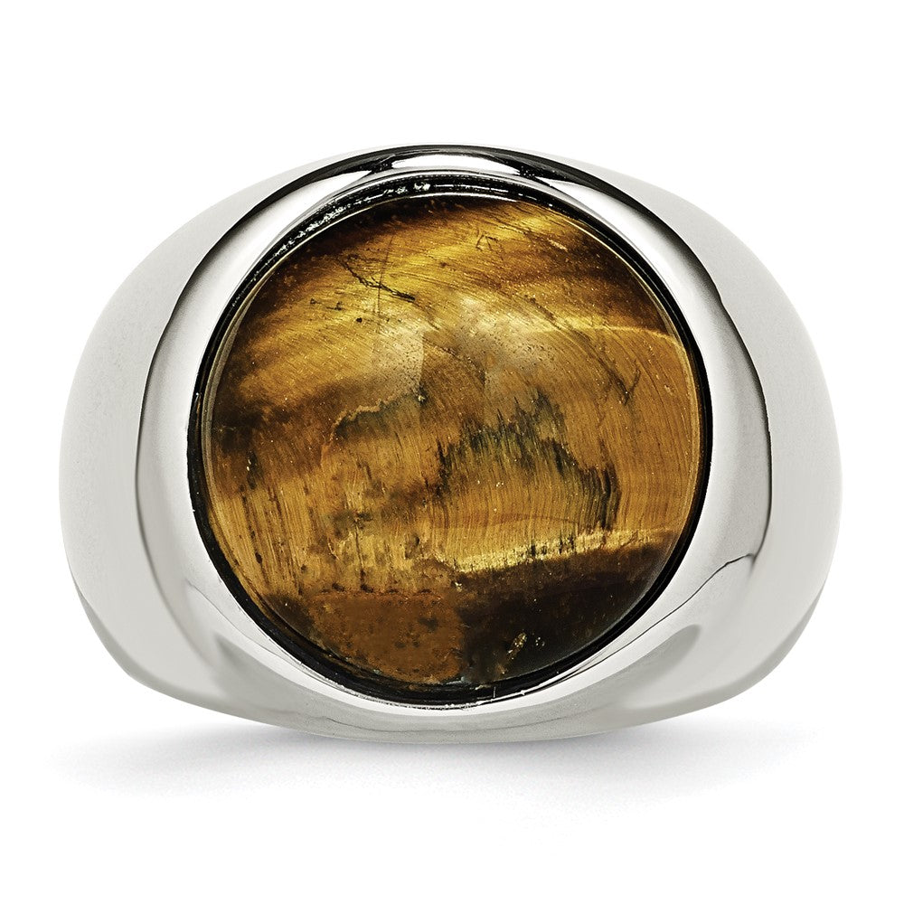 Stainless Steel Polished Tiger's Eye Ring Size - 9