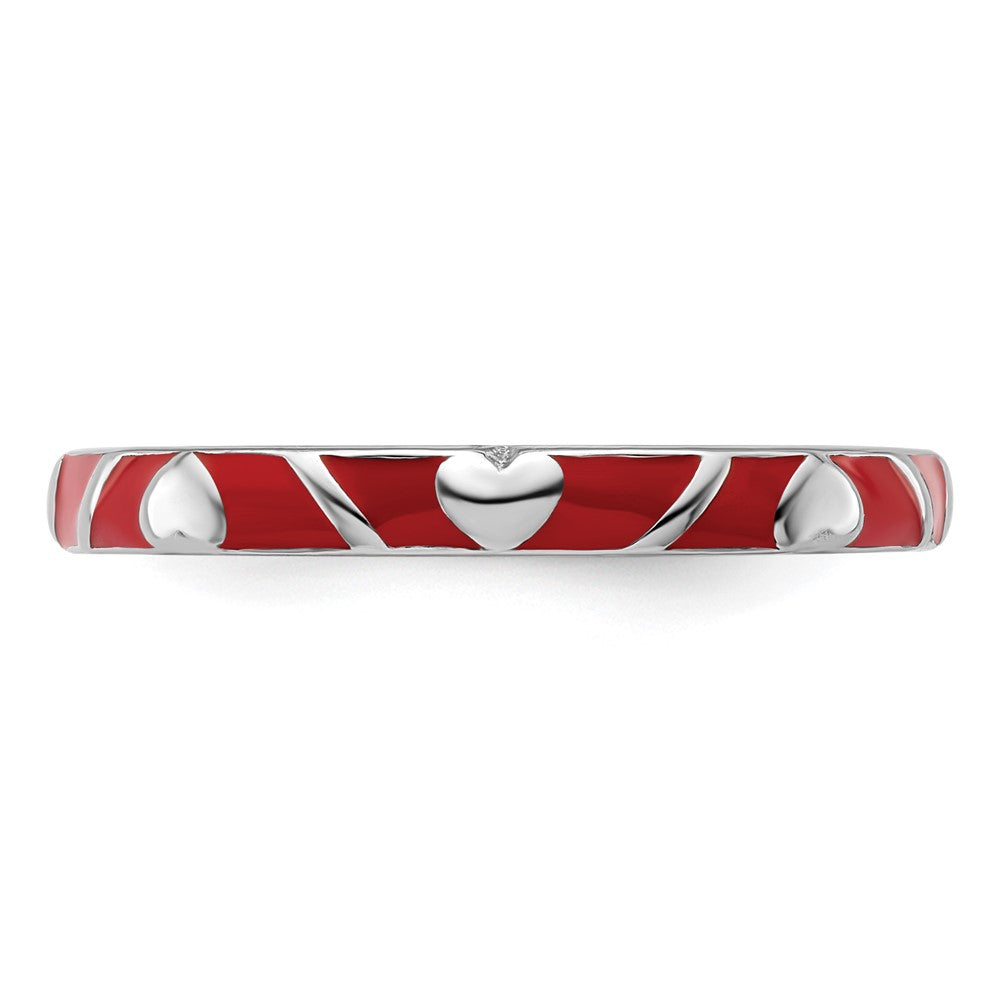 Sterling Silver Stackable Expressions Red Enamel Heart Ring Size -7