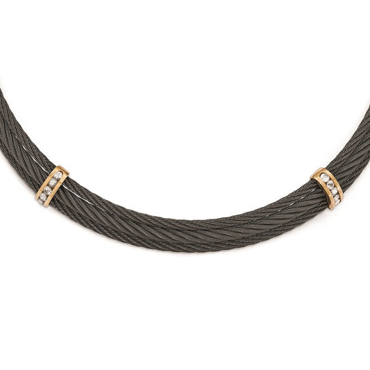 Edward Mirell Titanium & Bronze White Sapphire Cable Necklace