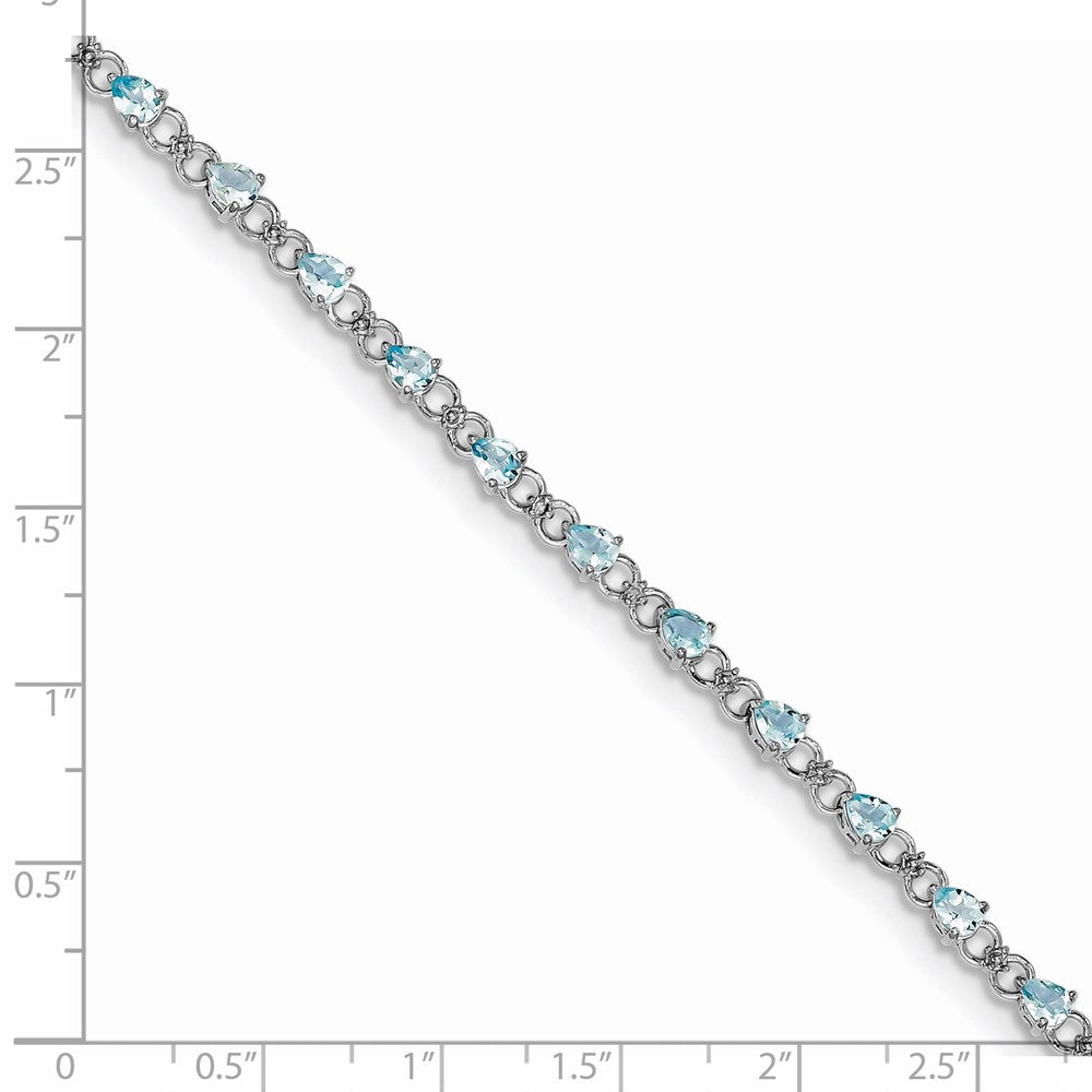 Sterling Silver Rhodium-plated Aquamarine and Diamond Bracelet 7 inches