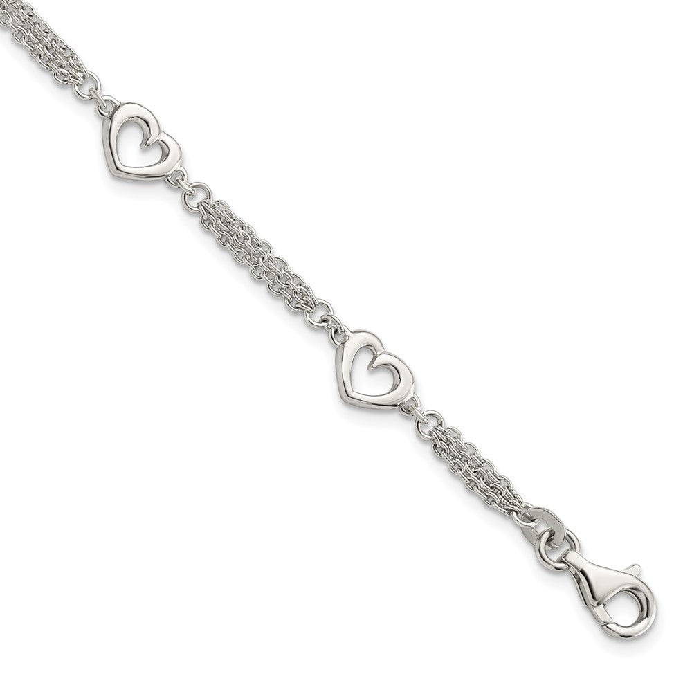 Sterling Silver Polished Hearts 7.5in w/1.0 in ext Bracelet 7.5 inches