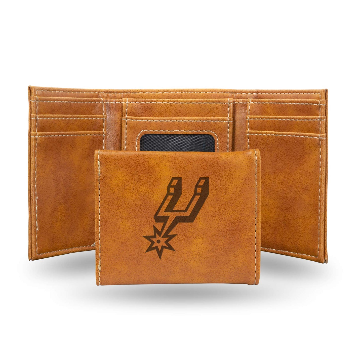 San Antonio Spurs Brown Laser Engraved Tri-Fold Wallet - Men's Accessory