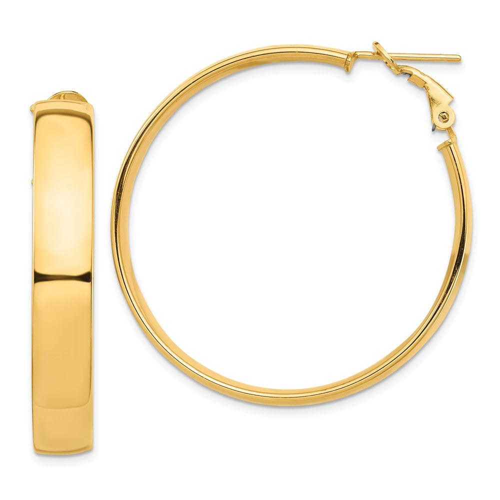 10k High Polished 7mm Omega Back Hoop Earrings