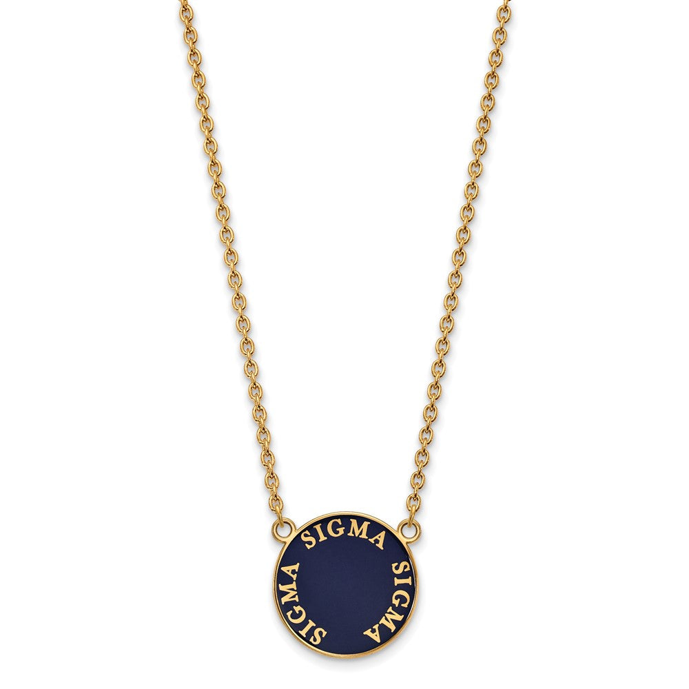 Sterling Silver Gold-plated LogoArt Sigma Sigma Sigma Sorority Text Large Color Enamel Pendant 18 inch Necklace