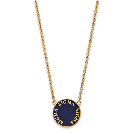 Sterling Silver Gold-plated LogoArt Sigma Sigma Sigma Sorority Text Large Color Enamel Pendant 18 inch Necklace