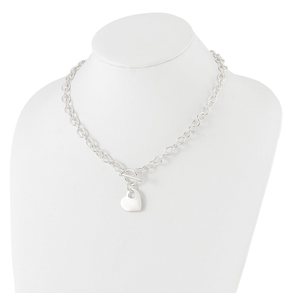 Sterling Silver Engraveable Heart Disc on Fancy Link Toggle Necklace 18 Inches