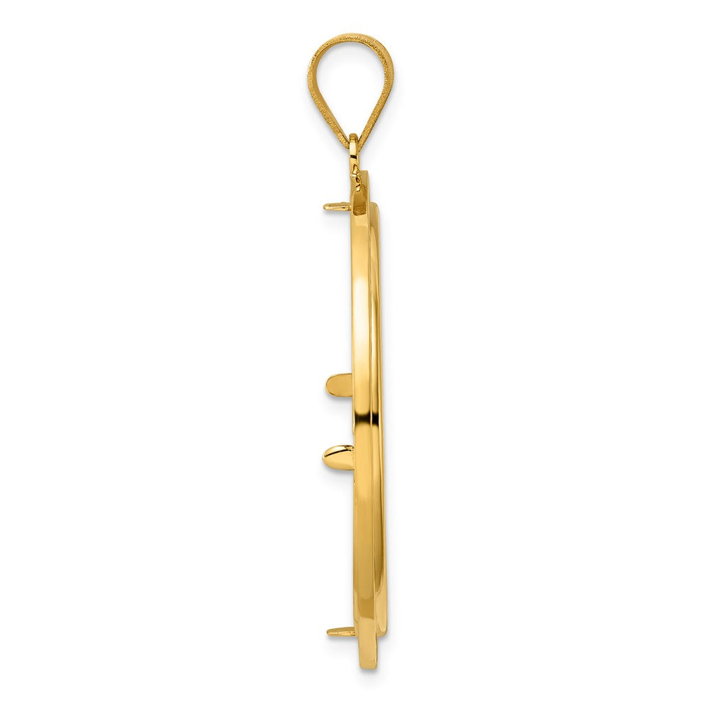 14k Polished and Black Enamel Greek Key with 32.0mm Prong Coin Bezel Pendan