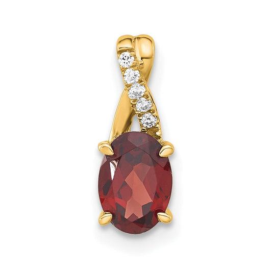14K Oval Garnet and Diamond Pendant