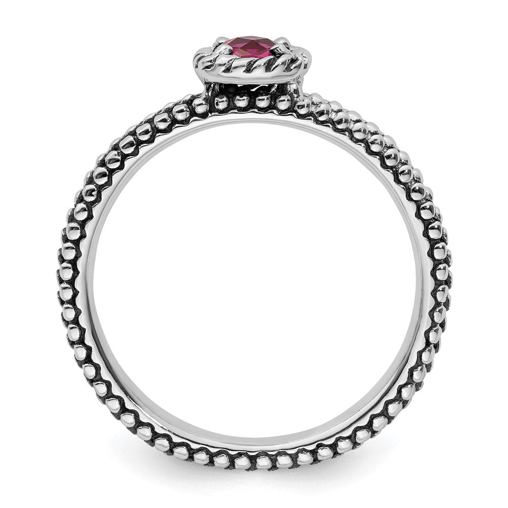 Sterling Silver Stackable Expressions Checker-cut Cr Ruby Antiqued Ring Size -8