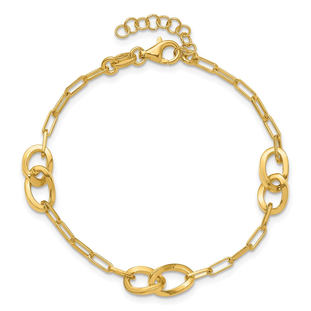 Sterling Silver Gold-plated Fancy Link with 1in ext. Bracelet 7.5  inches