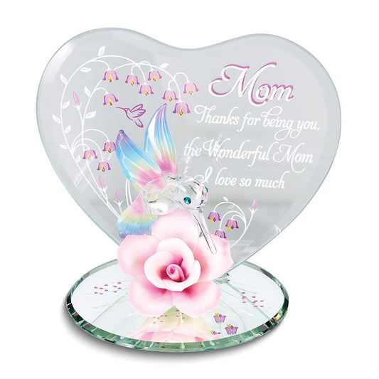 Glass Baron WONDERFUL MOM. Hummingbird and Rose Figurine QGM21647