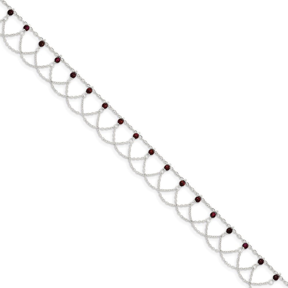 Sterling Silver Rhodolite Garnet Anklet 10 inches