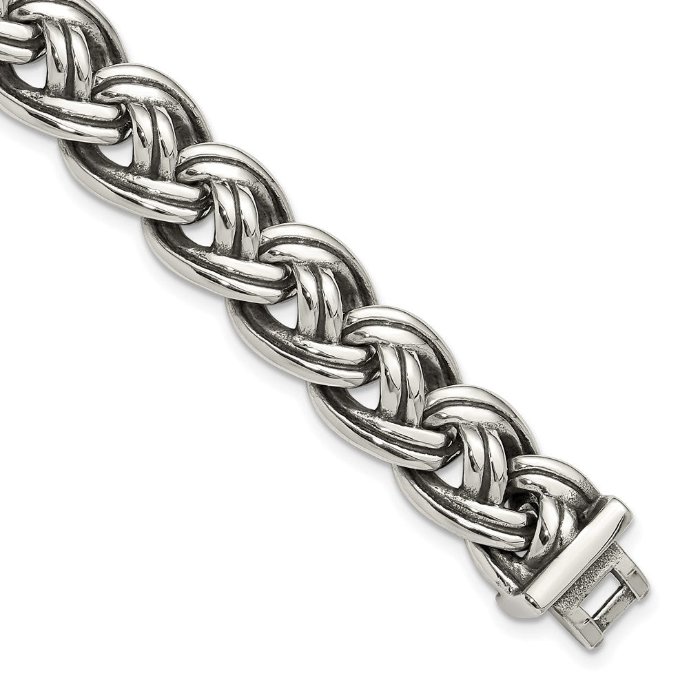 Chisel Stainless Steel Antiqued and Polished 8.5 inch Curb Link Bracelet 8.5 inches