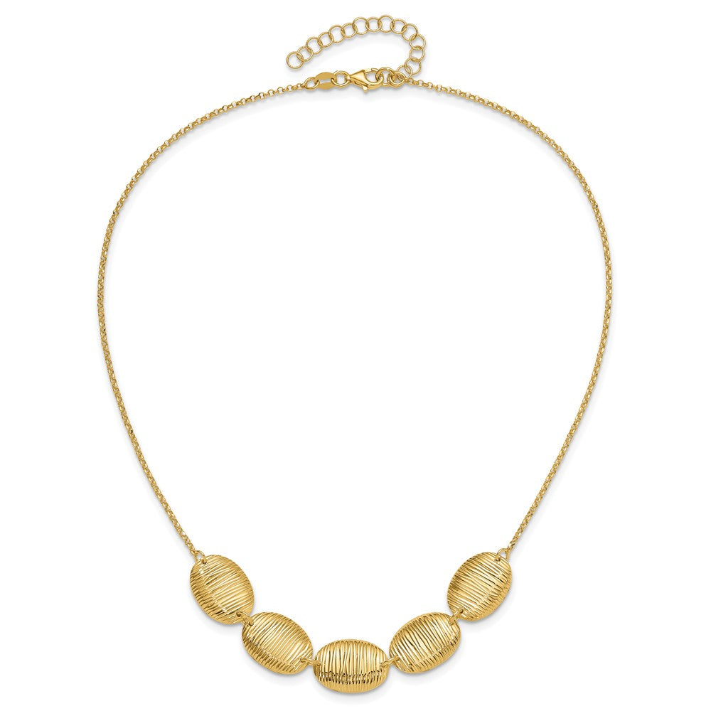 Sterling Silver Gold-tone Textured Ovals w/ 2in ext. Necklace