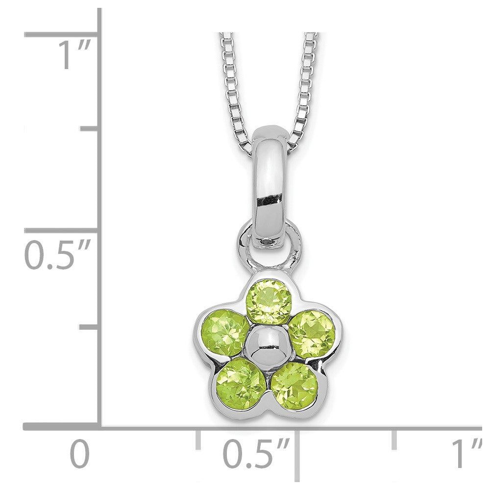 Sterling Silver Peridot Flower Pendant Necklace 16 Inches