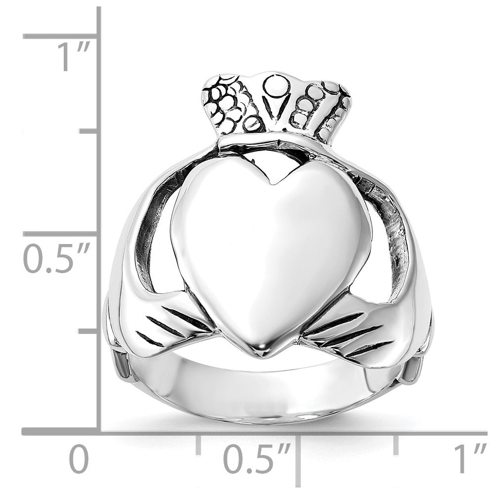 Sterling Silver Polished & Antiqued Claddagh Ring