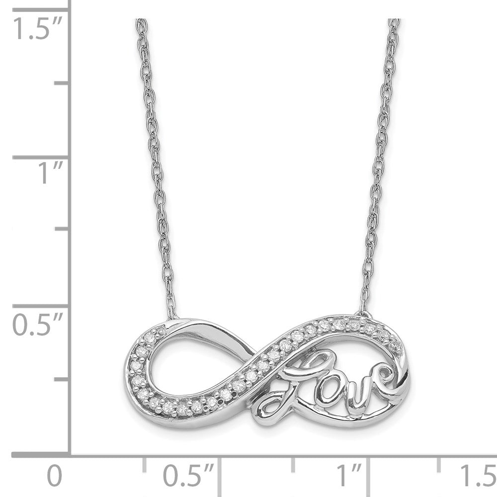 Sterling Silver Rhodium Diam. Infinity Symbol LOVE Necklace 18 Inches