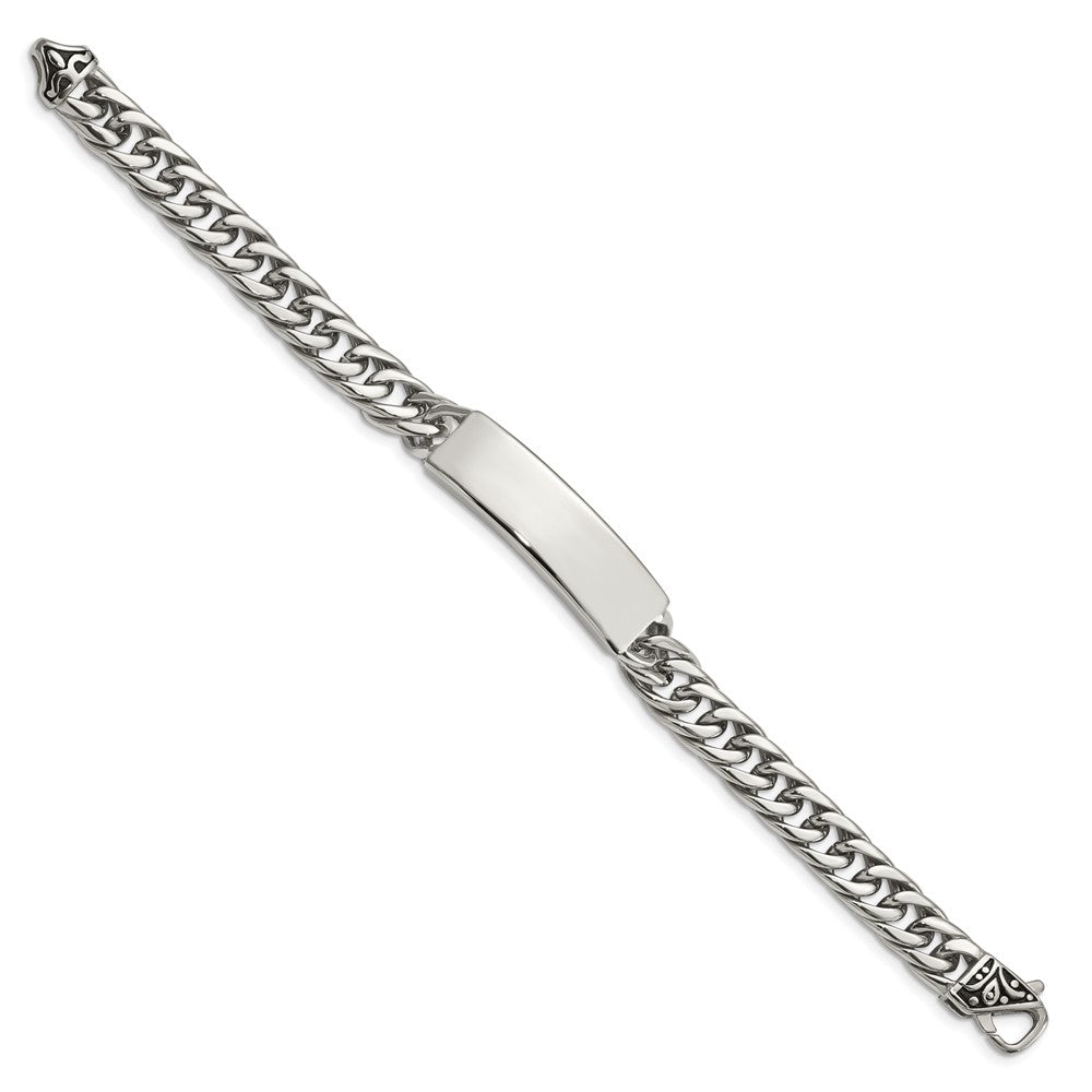 Stainless Steel Antiqued and Polished Curb Link 8.5in Bracelet 8.5 inches