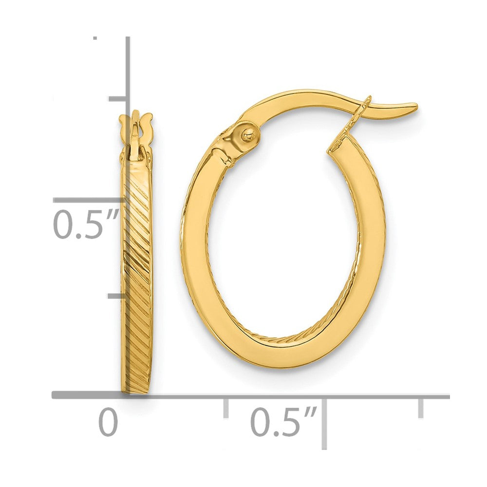 10K Polished and Textured Oval Hoop Earrings